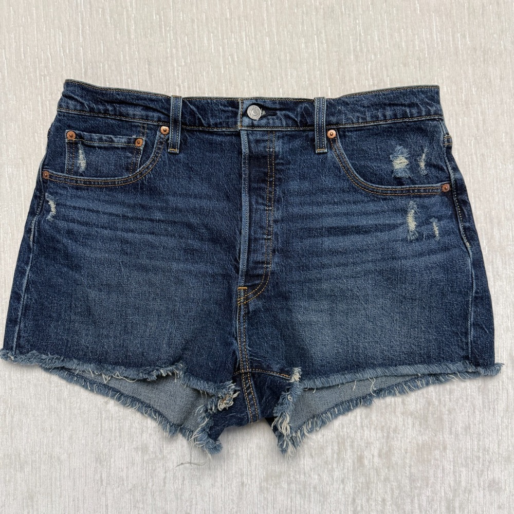 Levi's 501 Original Fit Shorts Women 34 Blue Denim Button Fly Frayed Hem Cowgirl